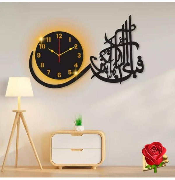 Calligraphy Art MDF Wall Clock With Light ...