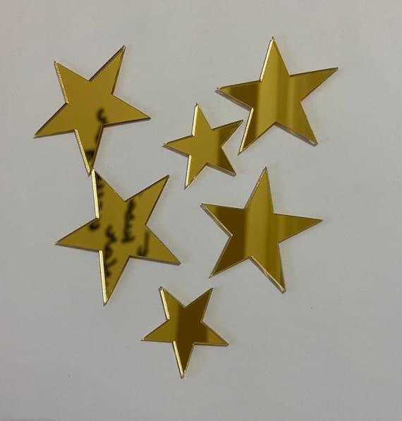 15 Stars Mirror Matrial Acrylic Wall Art Decor Star Stickers Decals For Kids Girls Bedroom Bathroom Playroom Golden