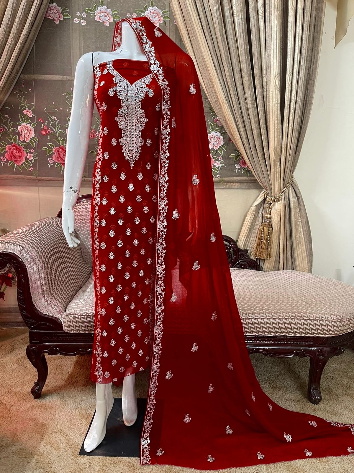 Beautifull Silver Embroidered Work Suits Collection