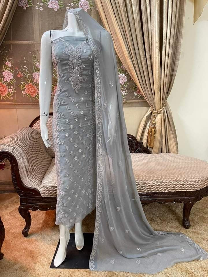 Beautifull Silver Embroidered Work Suits Collection