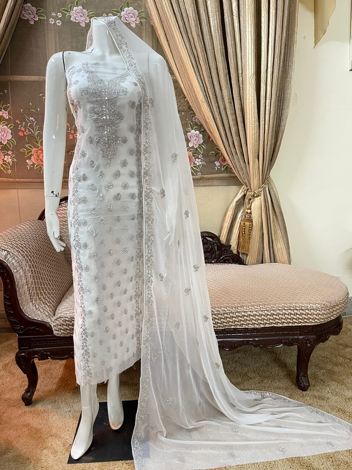 Beautifull Silver Embroidered Work Suits Collection