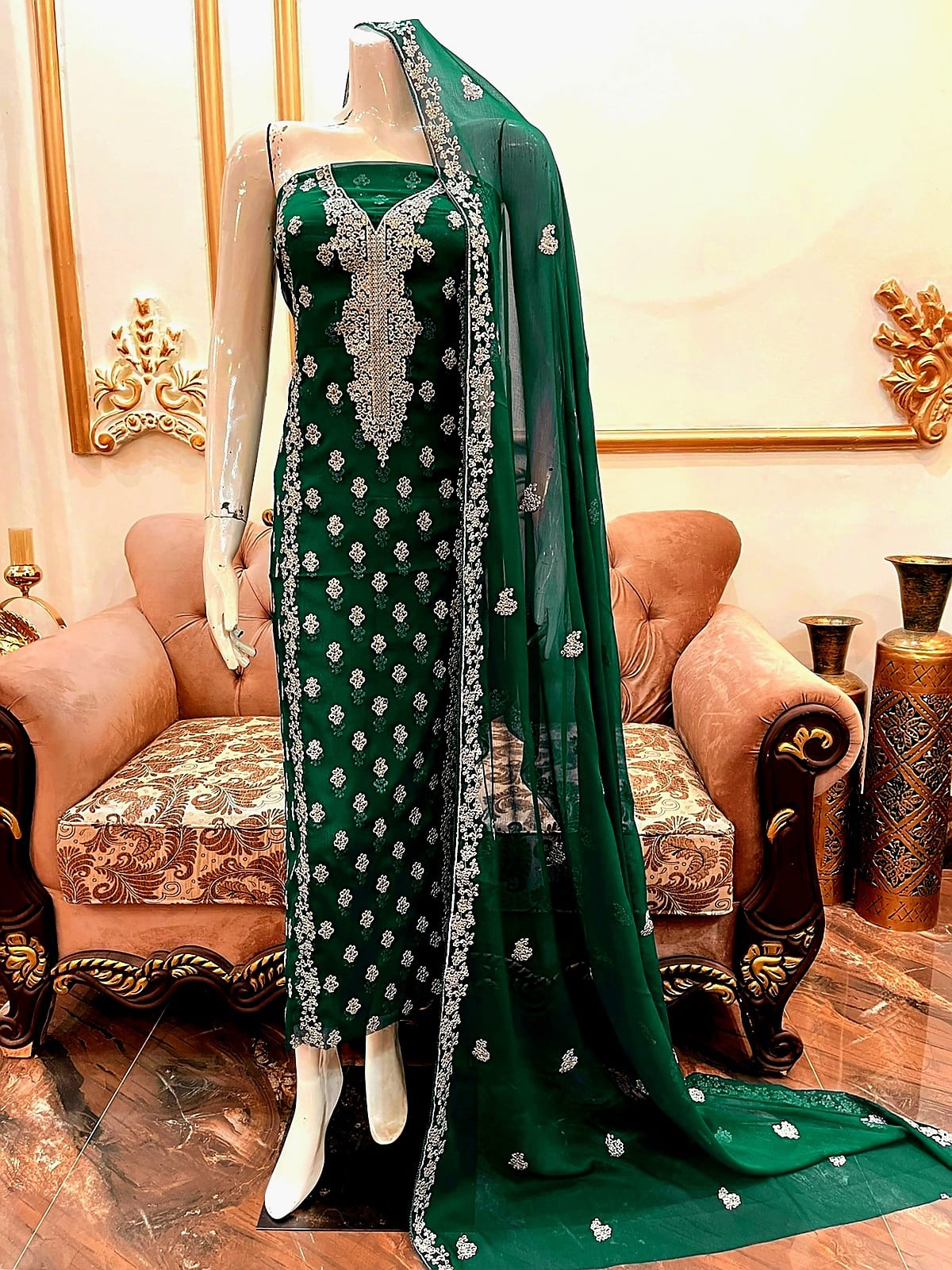 Beautifull Silver Embroidered Work Suits Collection