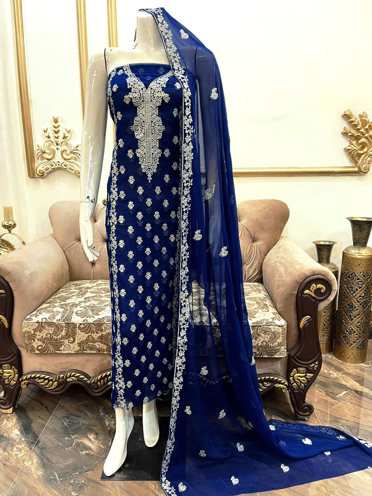 Beautifull Silver Embroidered Work Suits Collection