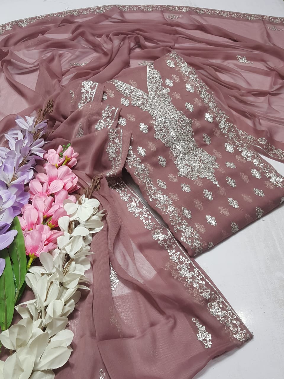 Beautifull Silver Embroidered Work Suits Collection