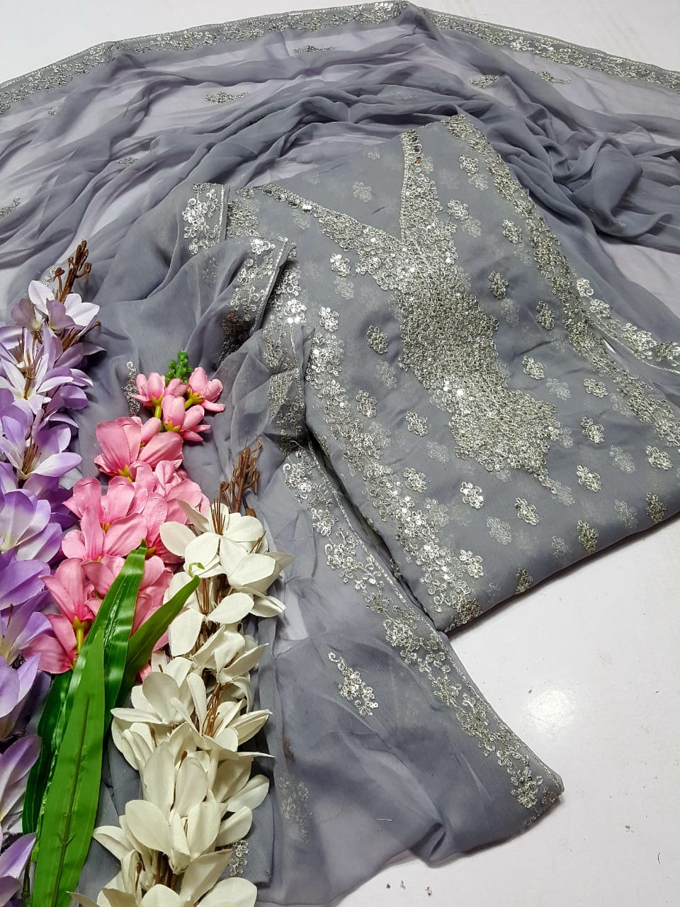 Beautifull Silver Embroidered Work Suits Collection