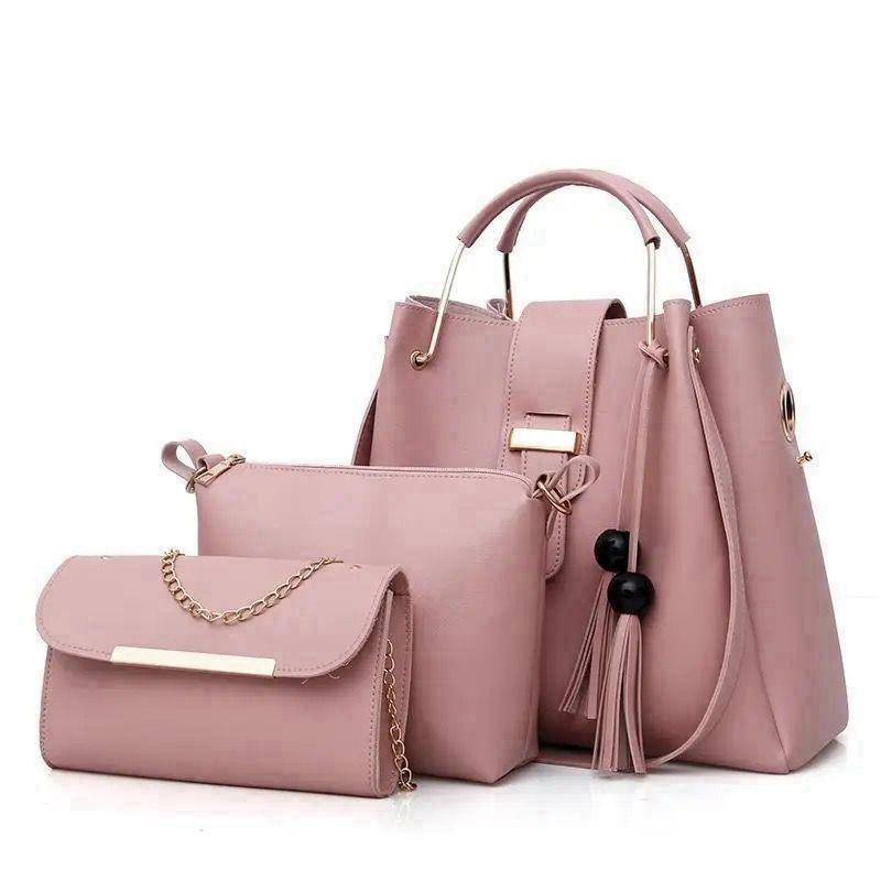 Stylish  Women's Leather Hand Bag Set -3Pcs in Multiple Colours