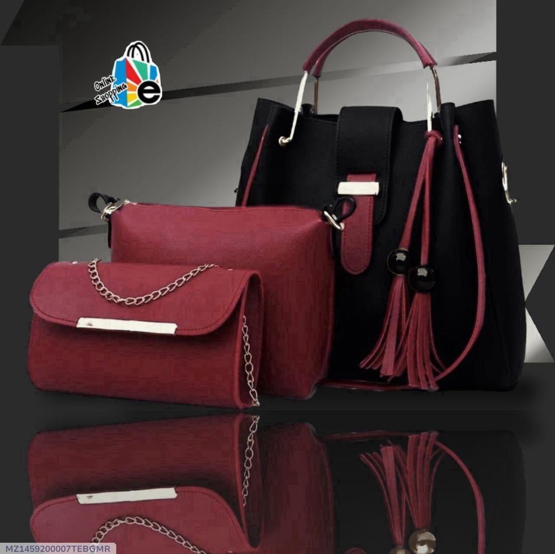 Stylish  Girl's Leather Hand Bag Set -3Pcs in Trendy Colours