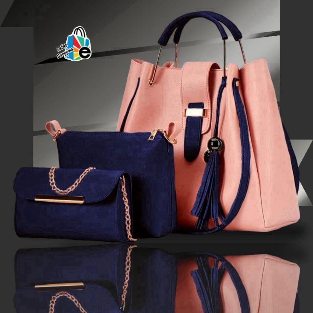 Stylish  Girl's Leather Hand Bag Set -3Pcs in Trendy Colours