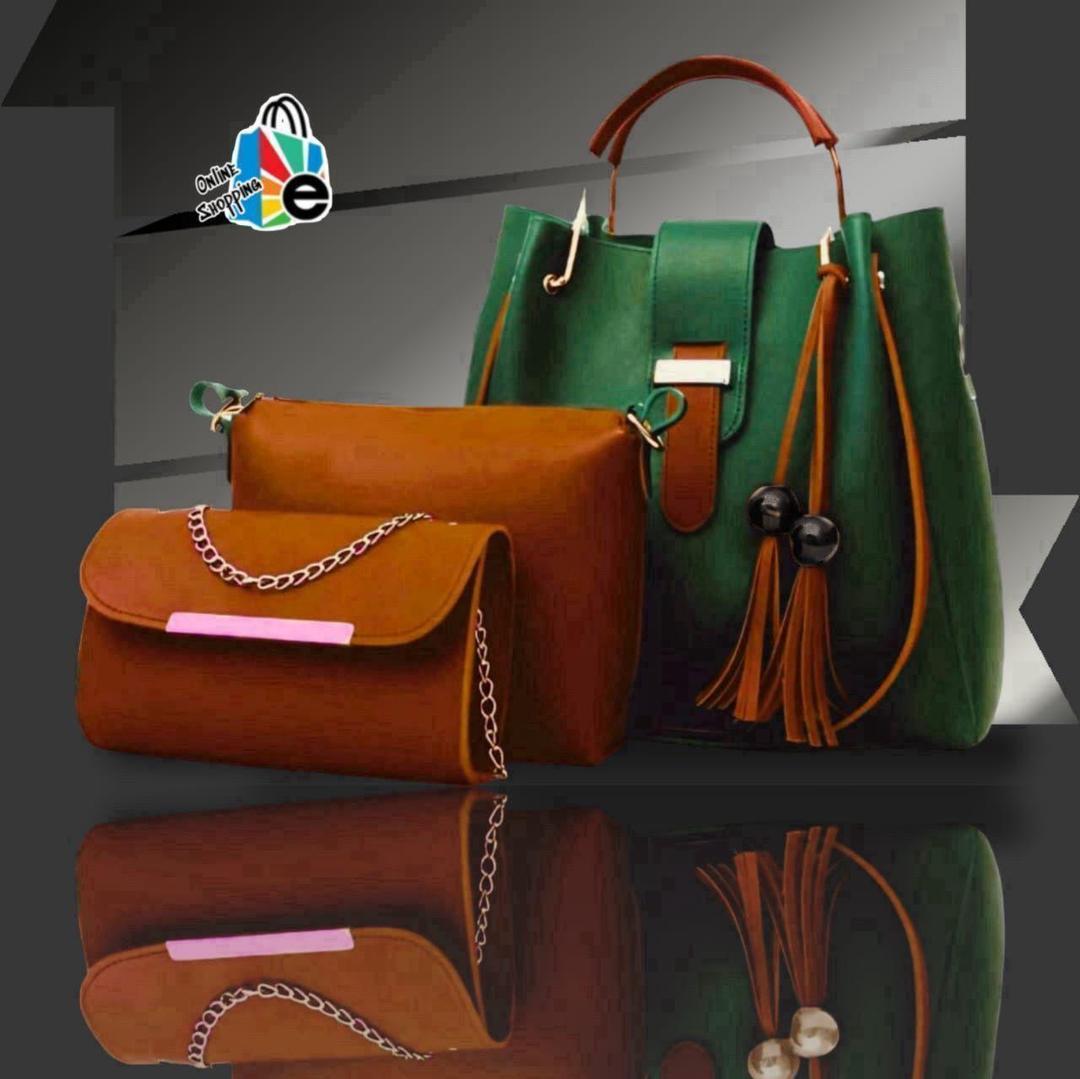 Stylish  Girl's Leather Hand Bag Set -3Pcs in Trendy Colours