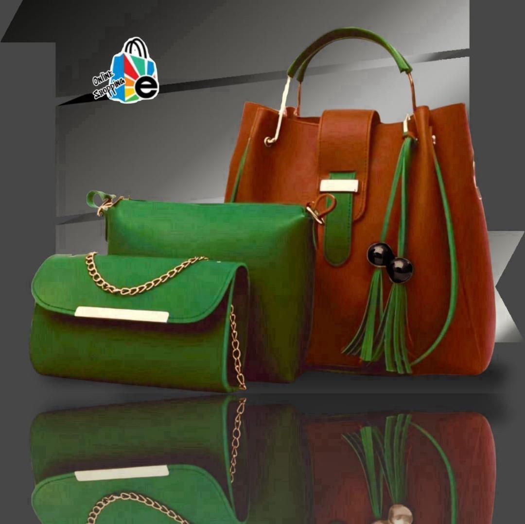 Stylish  Girl's Leather Hand Bag Set -3Pcs in Trendy Colours