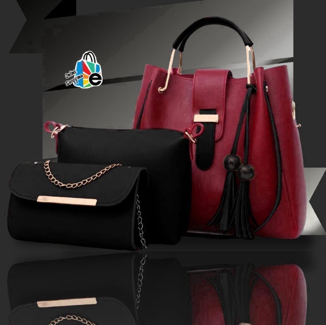 Stylish  Girl's Leather Hand Bag Set -3Pcs in Trendy Colours