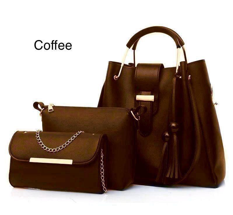 Stylish  Women's Leather Hand Bag Set -3Pcs in Multiple Colours