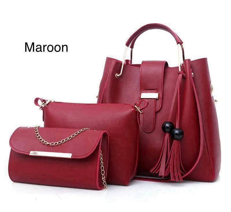 Stylish  Women's Leather Hand Bag Set -3Pcs in Multiple Colours