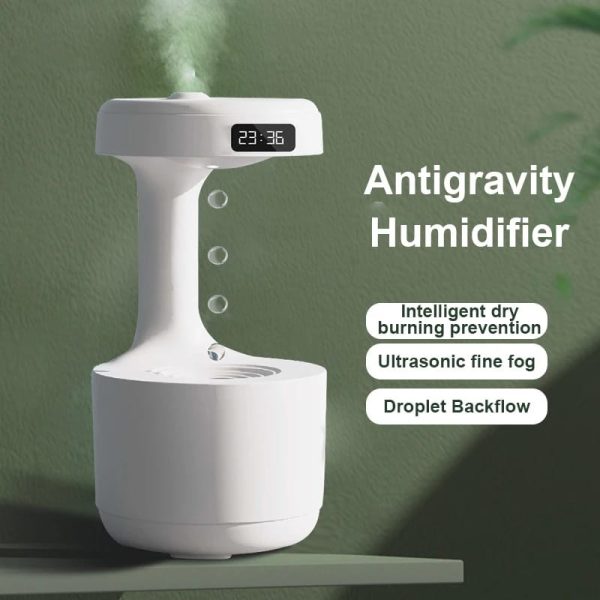 Ultra-quiet Room Humidifier, Anti Gravity Usb Mini Humidifier, Water Drop Light Effects, Led Clock For Office (random Color )